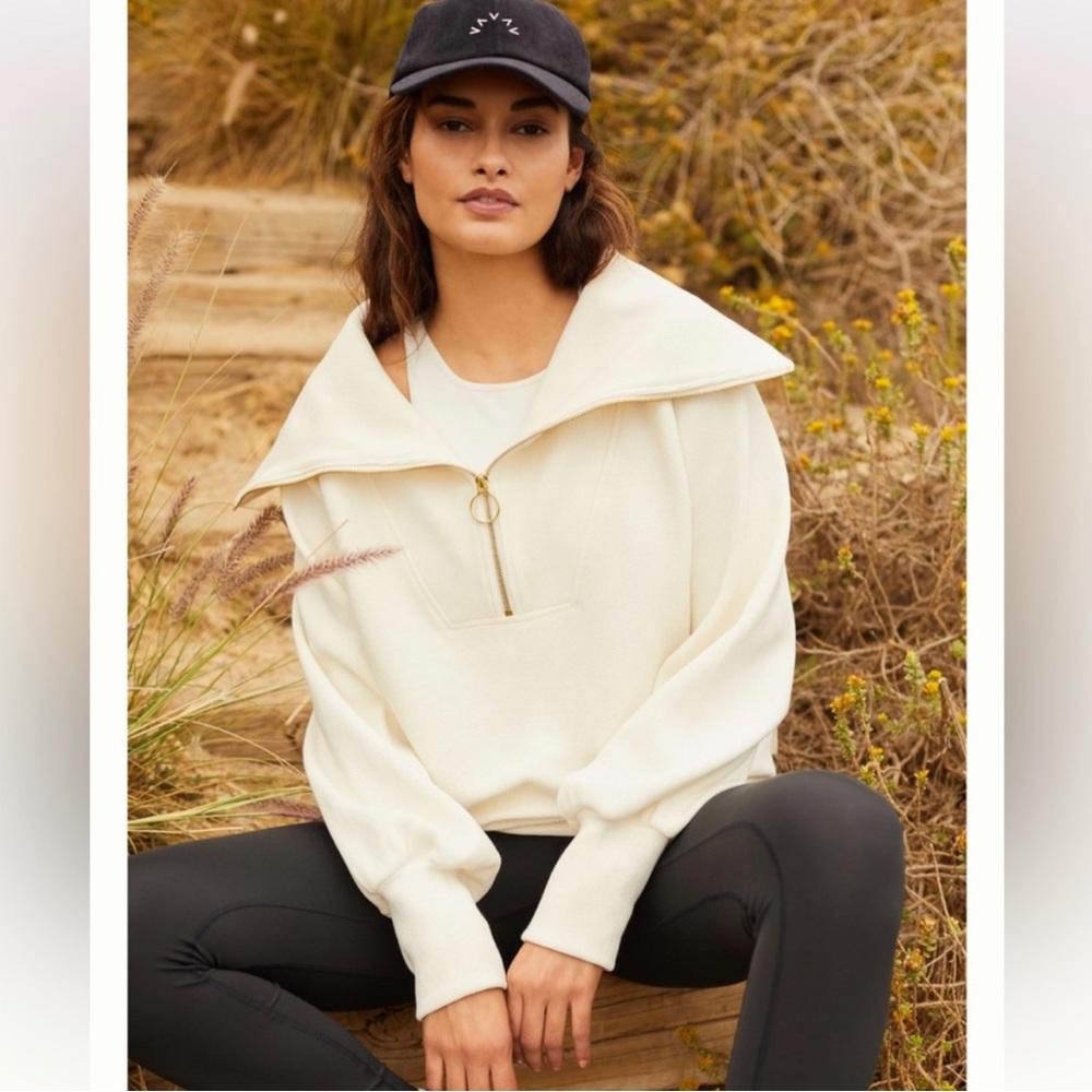 Varley Cream Sweater with Zipper Detail